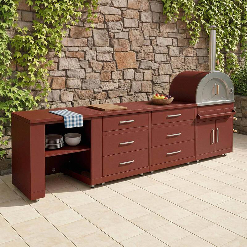 Cocina de exterior de metal con horno a pizza y almacenaje - 4 módulos