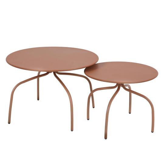 Mesas de centro nido de jardín redondas de metal Ø60x40 cm y Ø40x36 cm - Por 2 | Oviala