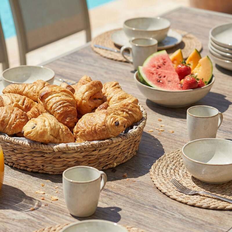 Mesa de jardín de aluminio y cerámica efecto madera 206x100 cm y 10 sillas en textilene (3/8)