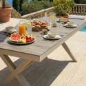 Mesa de jardín de aluminio y cerámica efecto madera 8 personas 201x100 cm