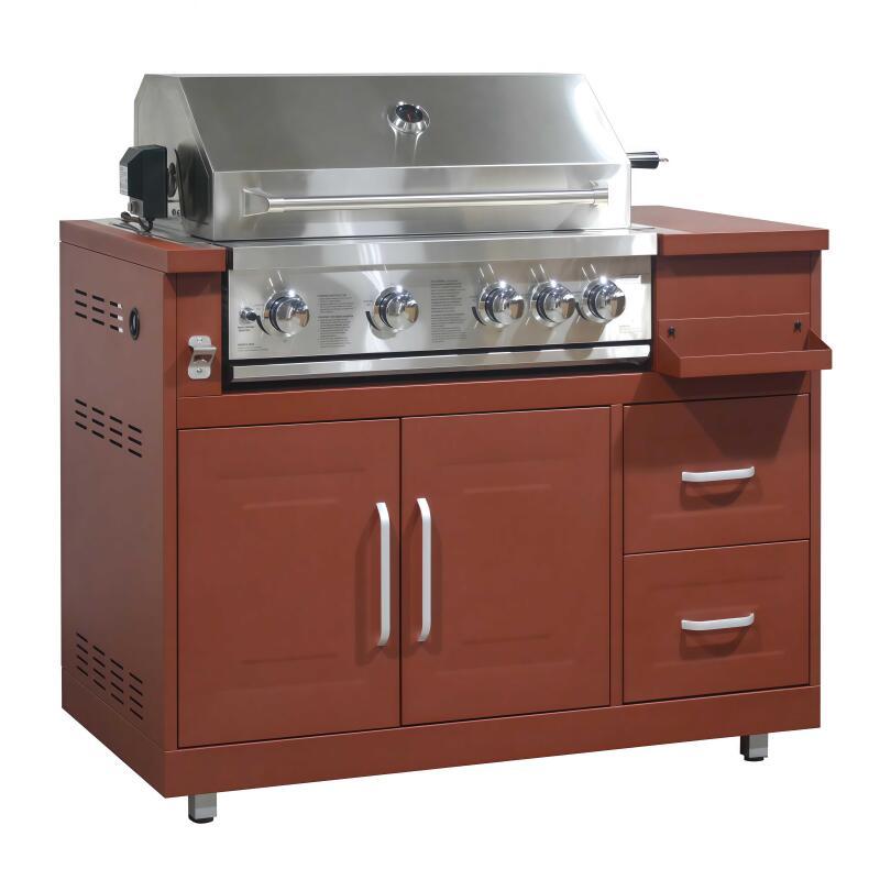 Mueble de acero para barbacoa de gas con 4 + 1 quemadores para cocina de exterior