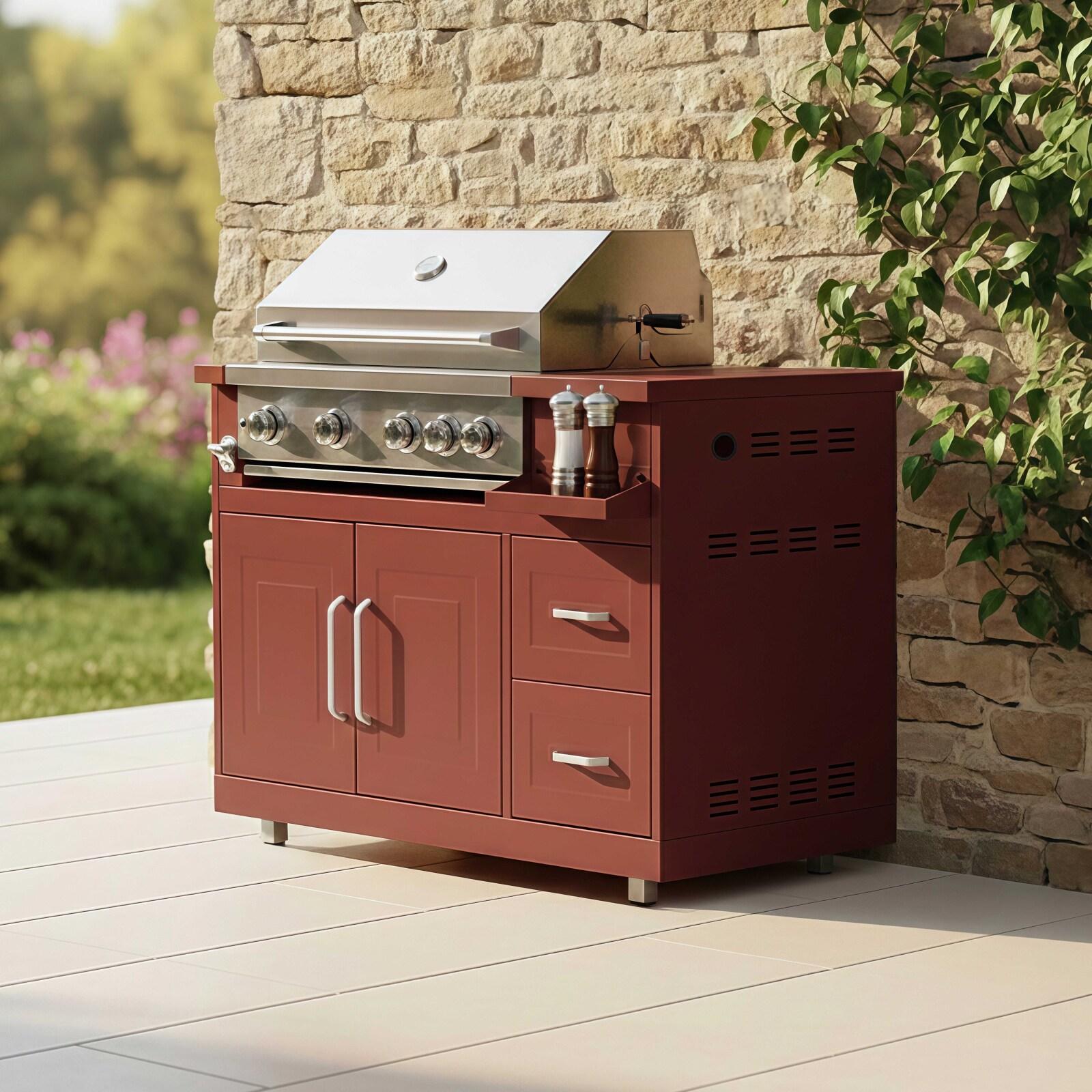 Mueble de acero para barbacoa de gas con 4 + 1 quemadores para cocina de exterior