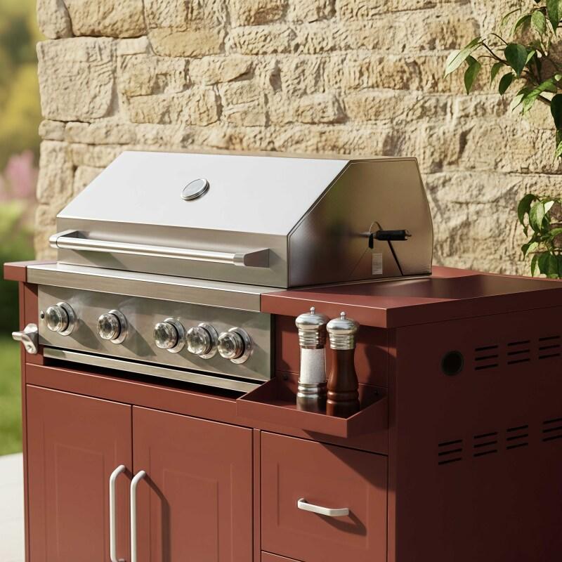 Mueble de acero para barbacoa de gas con 4 + 1 quemadores para cocina de exterior (2/7)