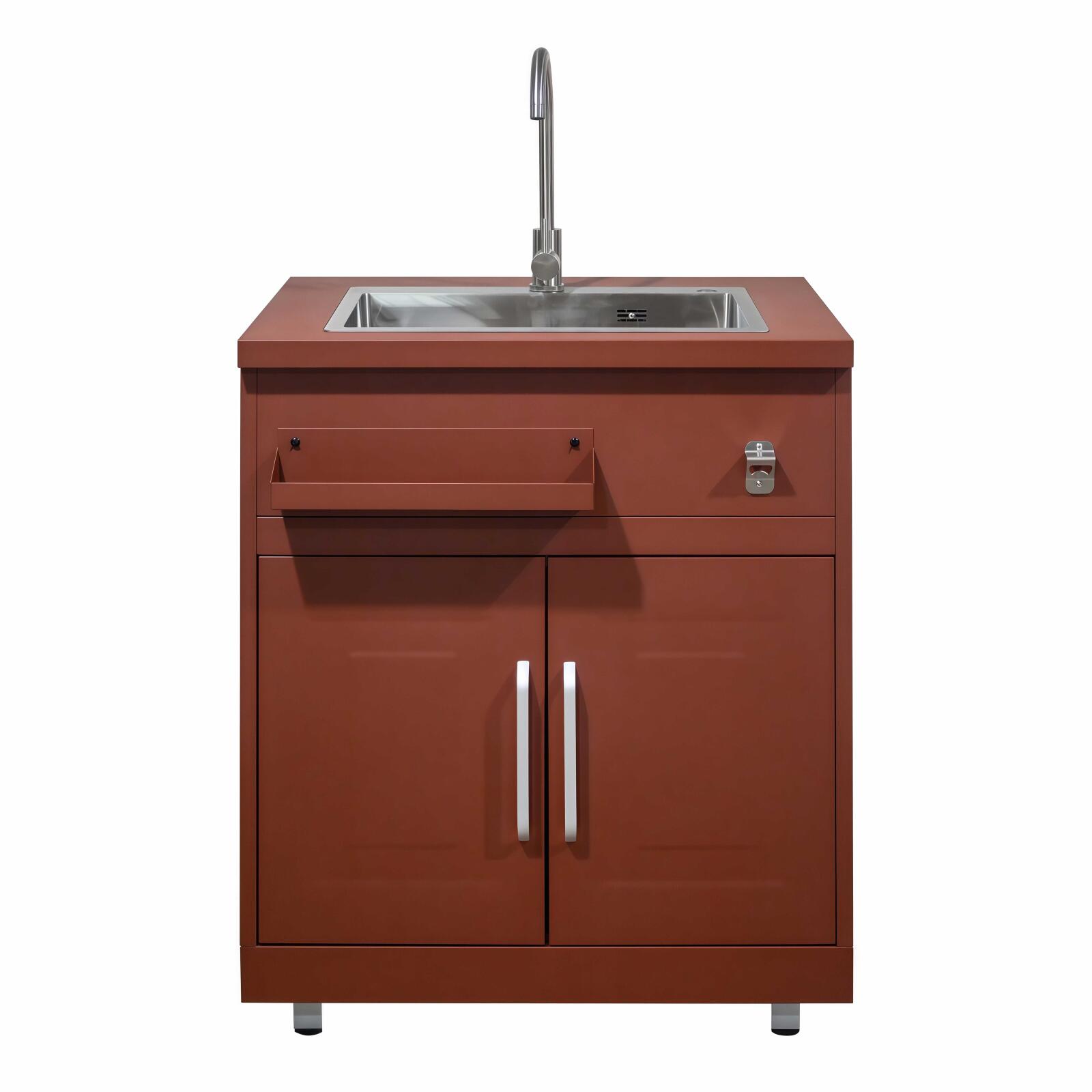 Mueble fregadero de 2 puertas de acero negro para cocina de exterior