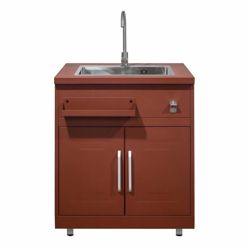 Mueble fregadero de 2 puertas de acero negro para cocina de exterior (3/7)