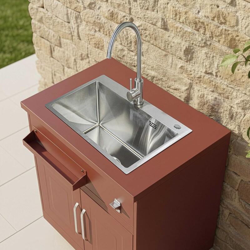 Mueble fregadero de 2 puertas de acero negro para cocina de exterior (2/7)