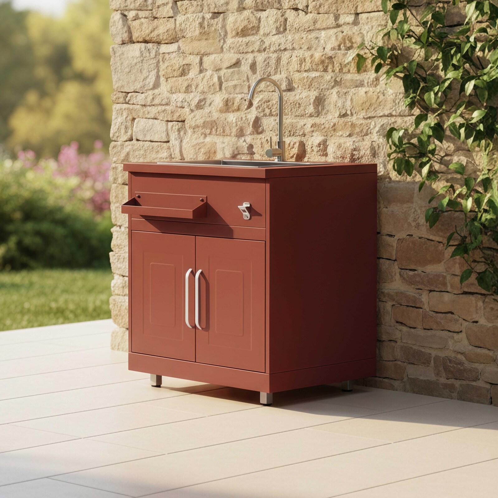 Mueble fregadero de 2 puertas de acero negro para cocina de exterior