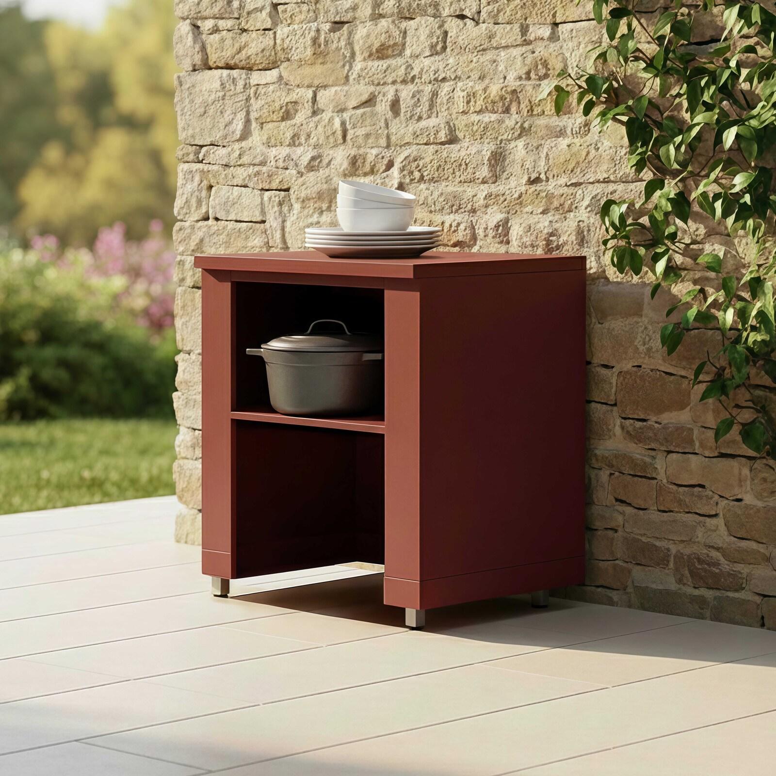Mueble de cocina de exterior con módulo de almacenamiento y área de trabajo