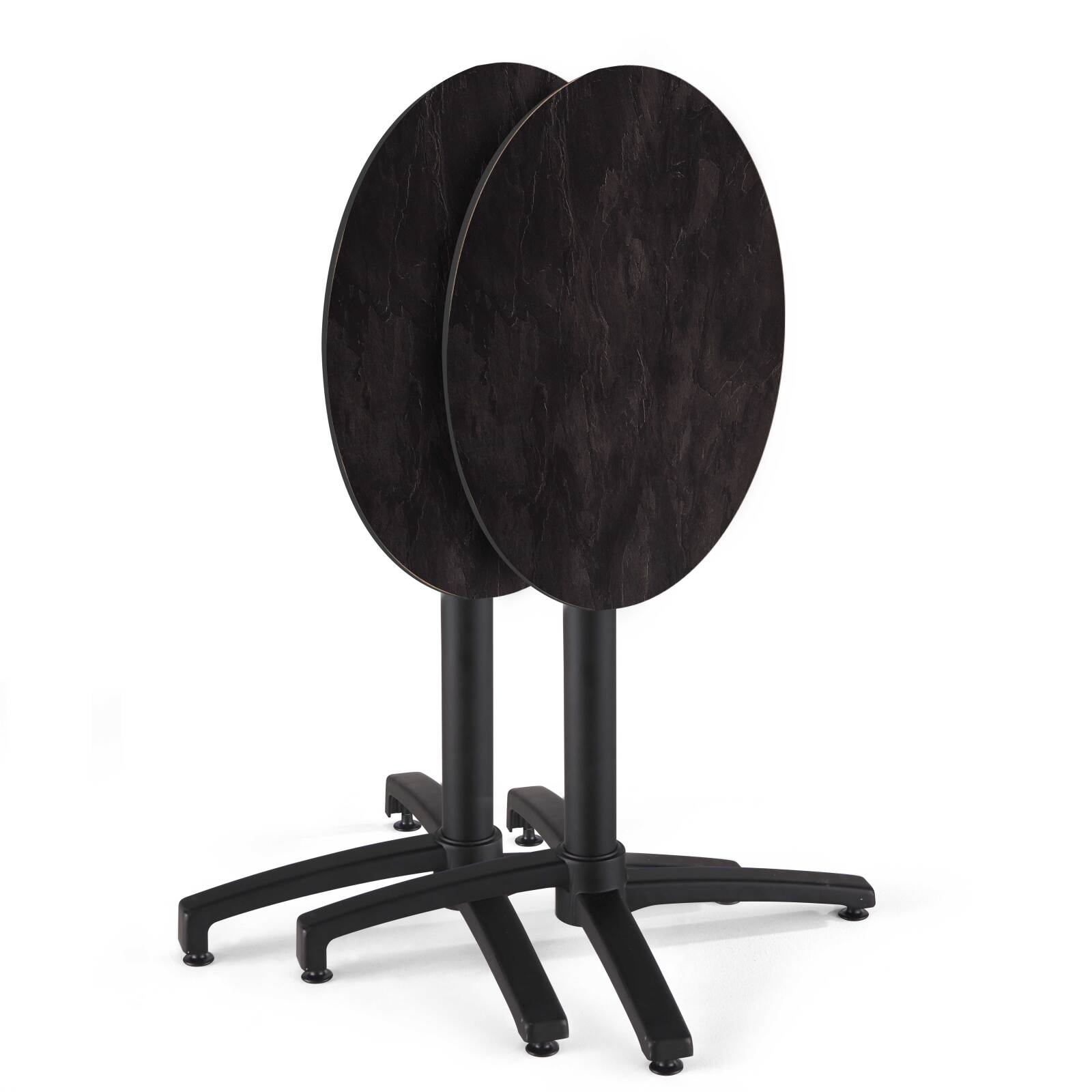 Mesa de jardín bistró redonda reclinable de aluminio negro y HPL 4 personas Ø70 cm