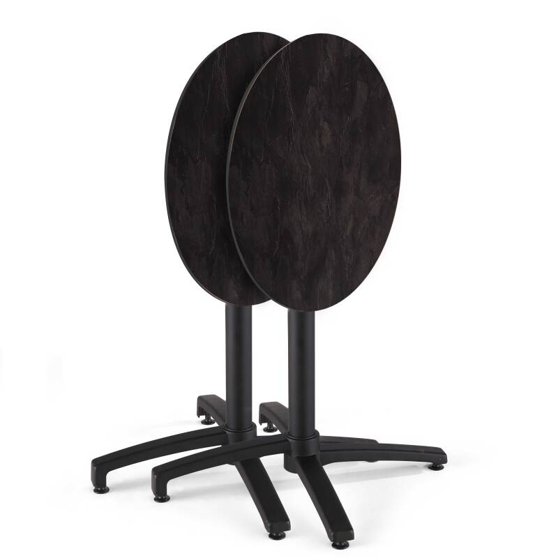 Mesa de jardín bistró redonda reclinable de aluminio negro y HPL 4 personas Ø70 cm