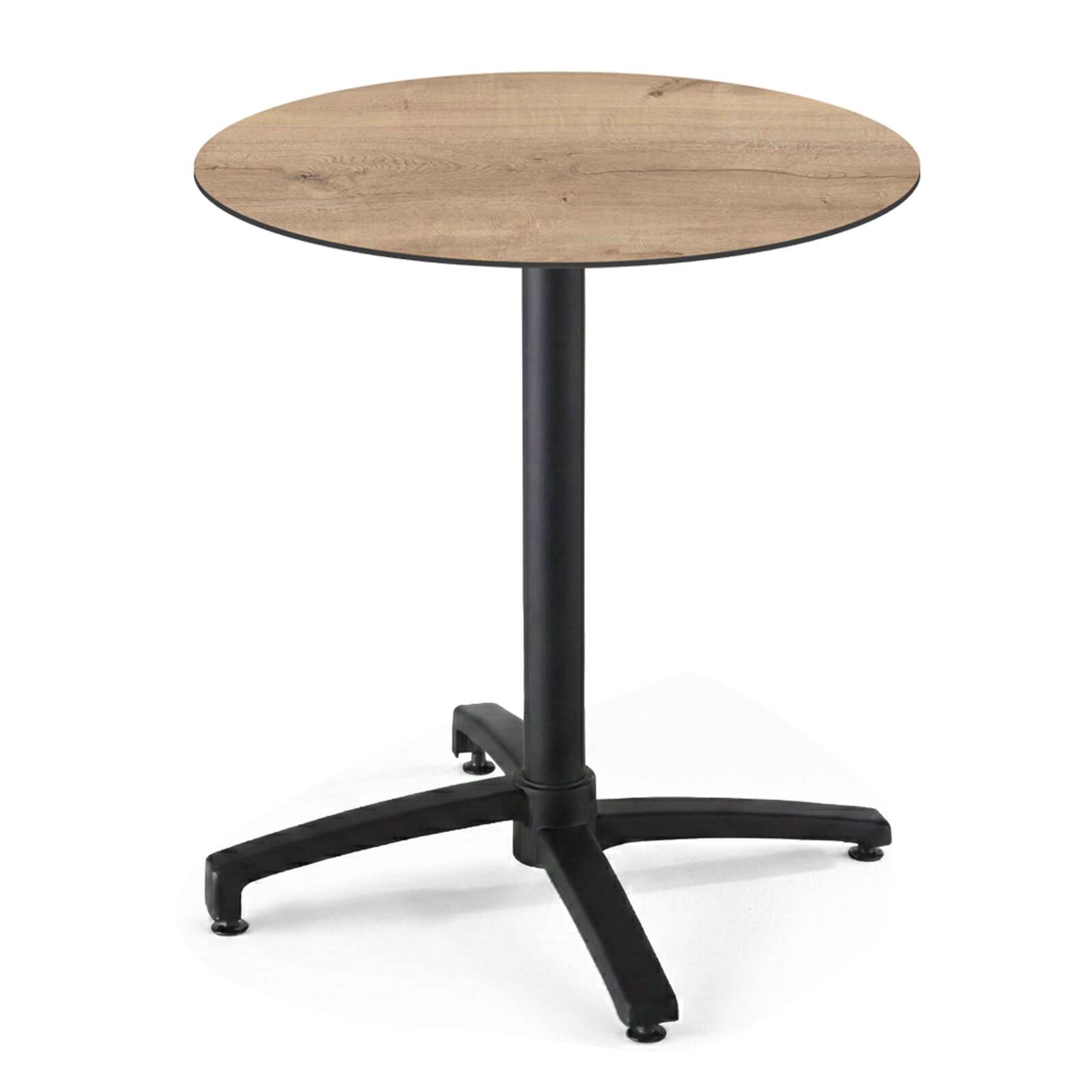 Mesa de jardín bistró redonda reclinable de aluminio negro y HPL 4 personas Ø70 cm
