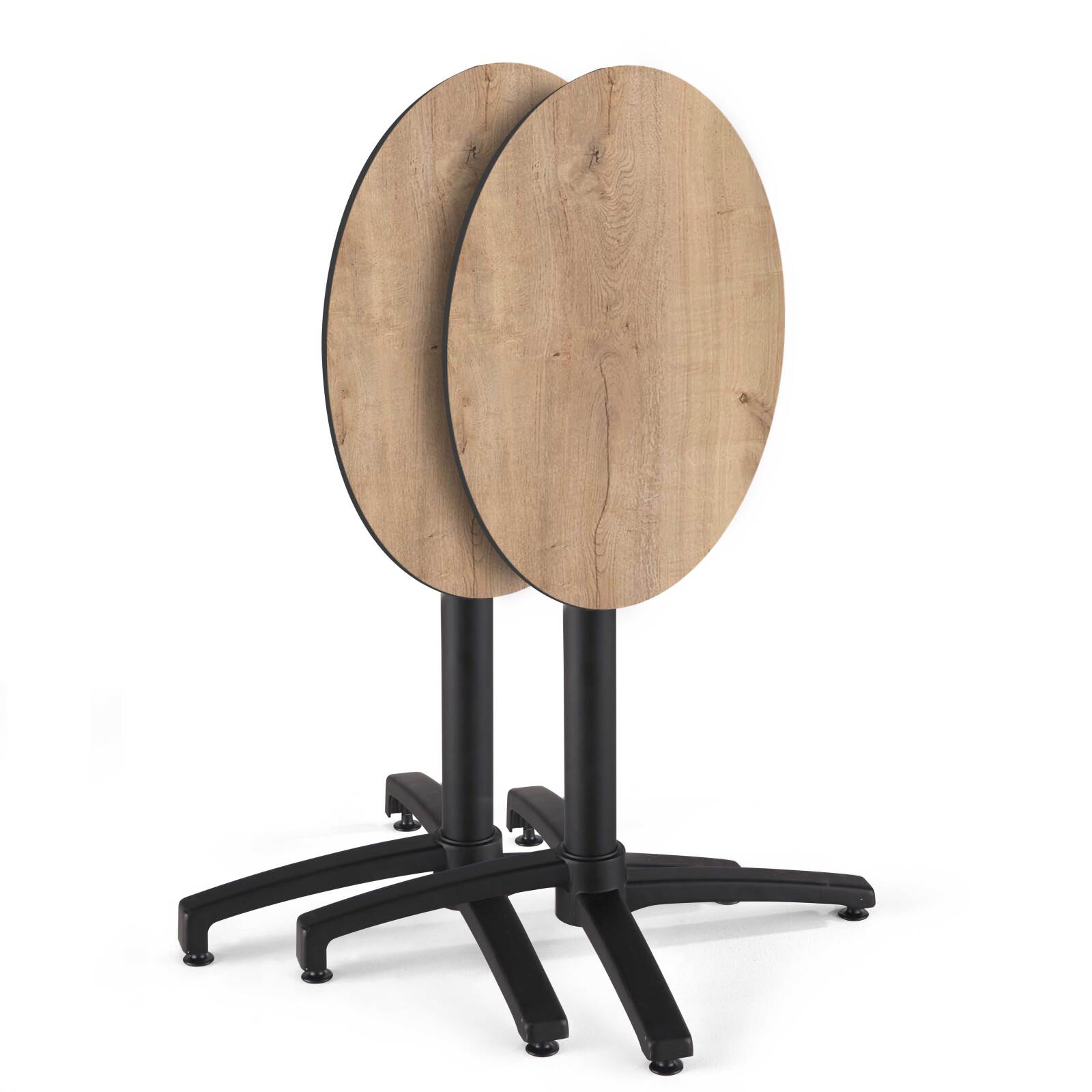Mesa de jardín bistró redonda reclinable de aluminio negro y HPL 4 personas Ø70 cm