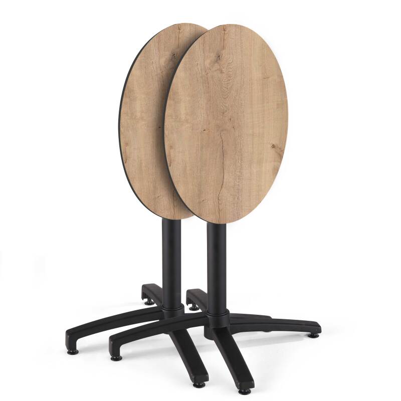 Mesa de jardín bistró redonda reclinable de aluminio negro y HPL 4 personas Ø70 cm