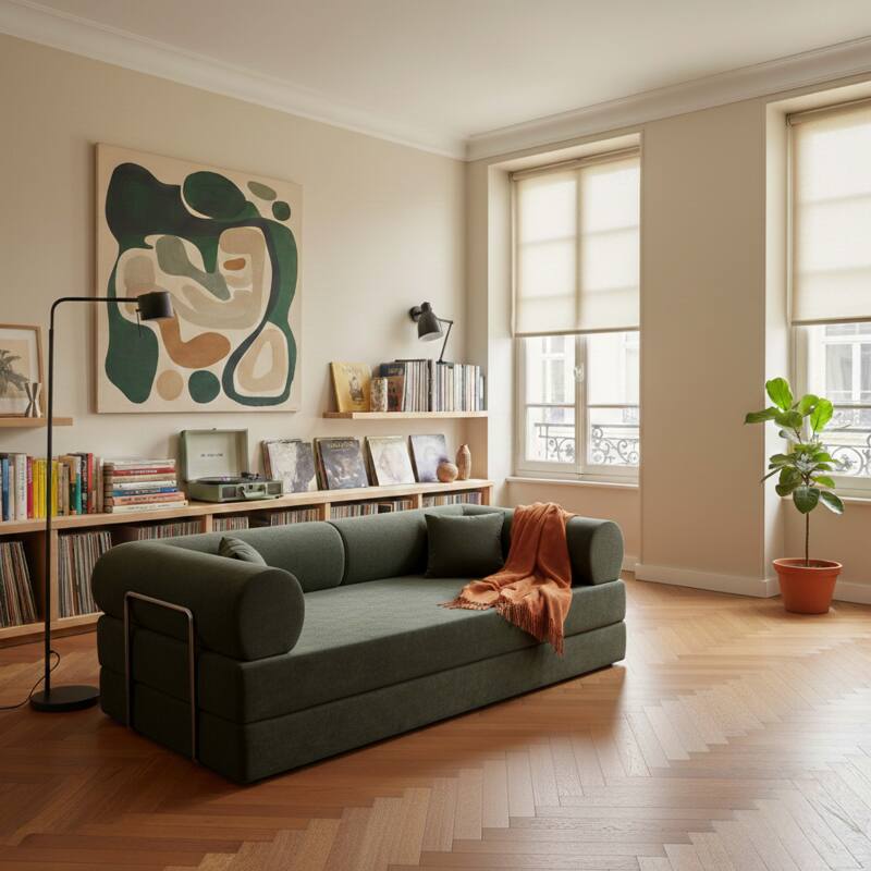 Sofá cama 2 plazas de tela con cojines modulares (2/8)