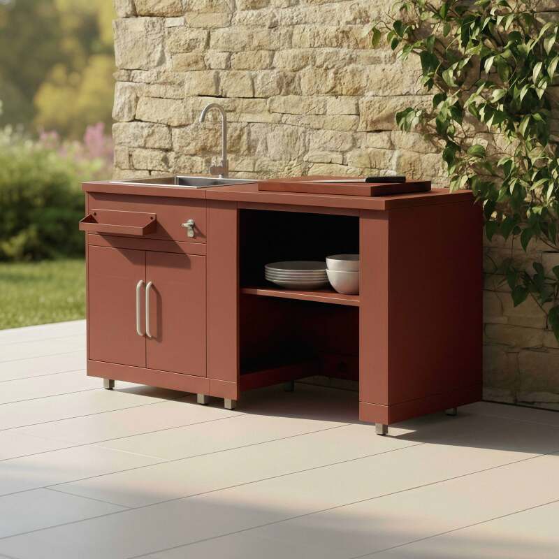 Cocina de exterior de metal con fregadero de exterior y almacenaje - 2 módulos