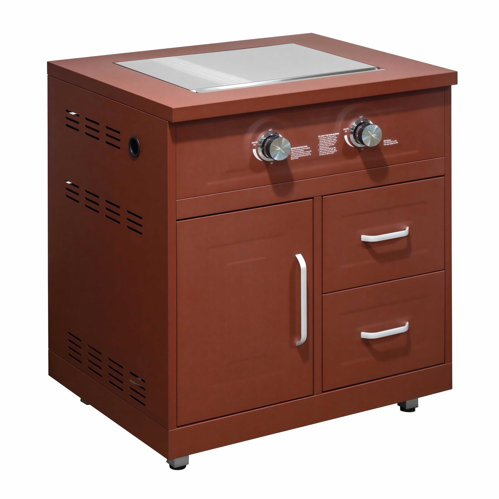 Cocina de exterior de metal con fregadero de exterior, horno a pizza, cocina a gas, barbacoa y almacenaje - 6 módulos