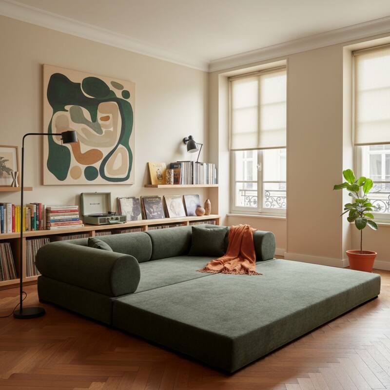 Sofá cama 2 plazas de tela con cojines modulares