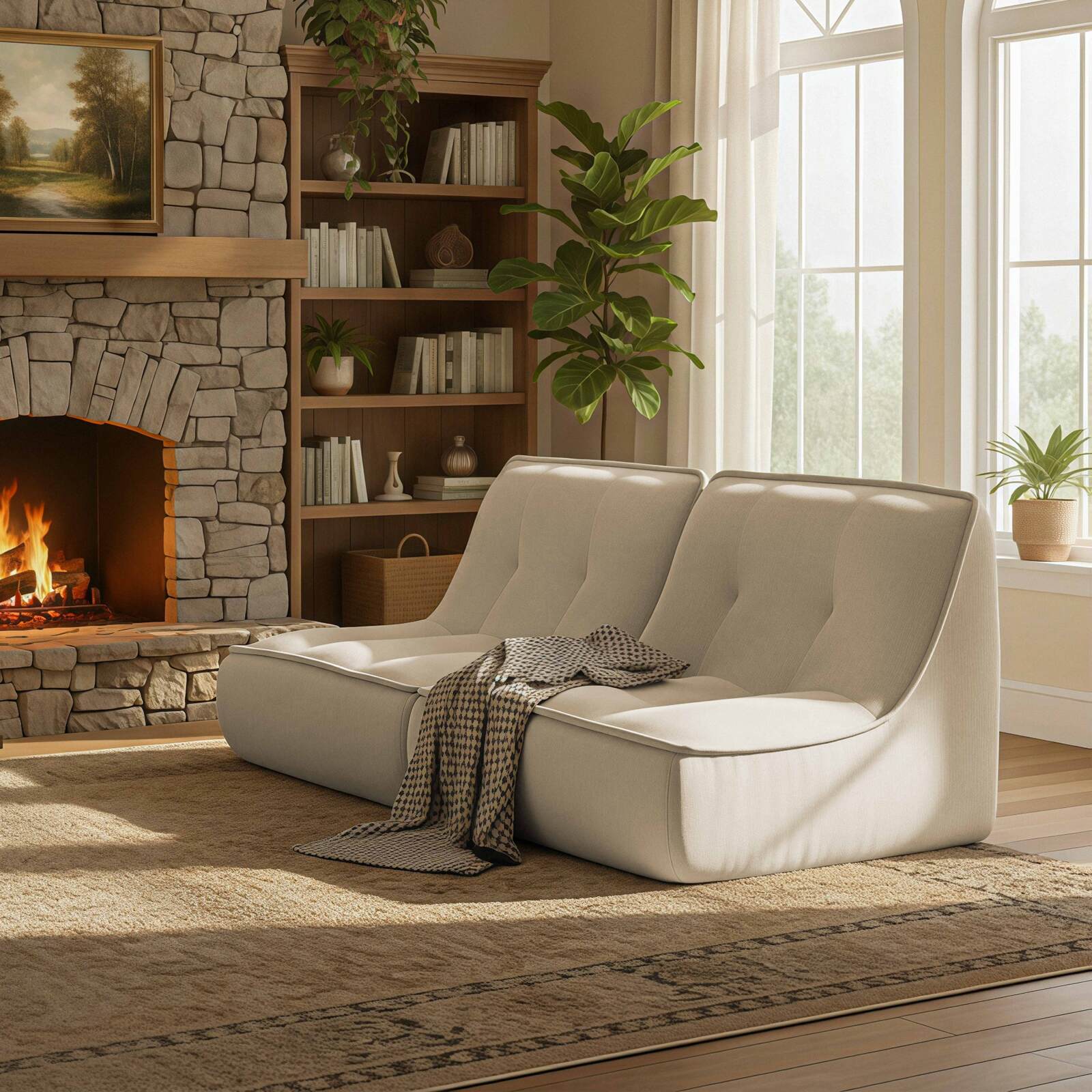 Sofá modular de 2 plazas de tejido de acanalado