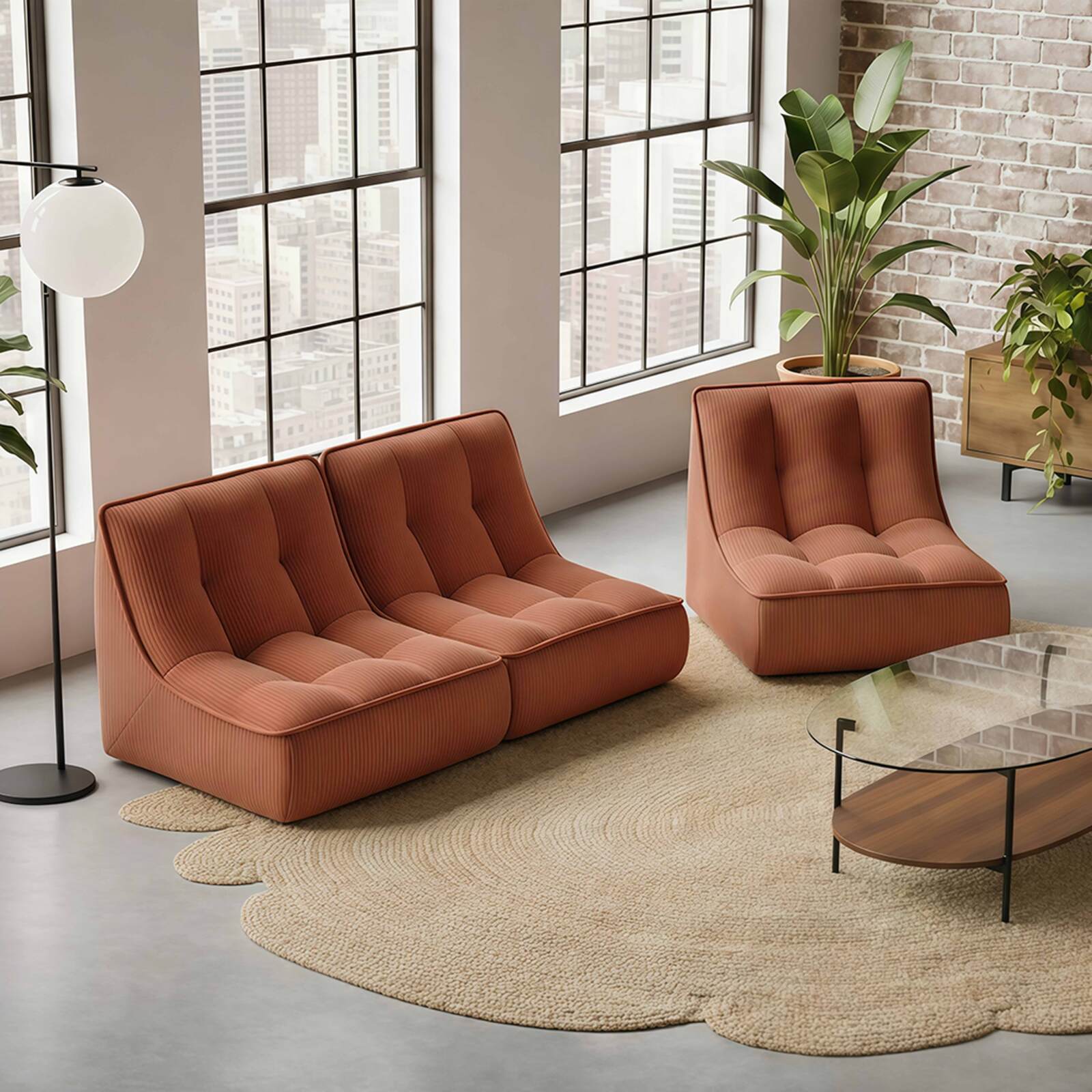 Sofá modular de 3 plazas de tejido de acanalado