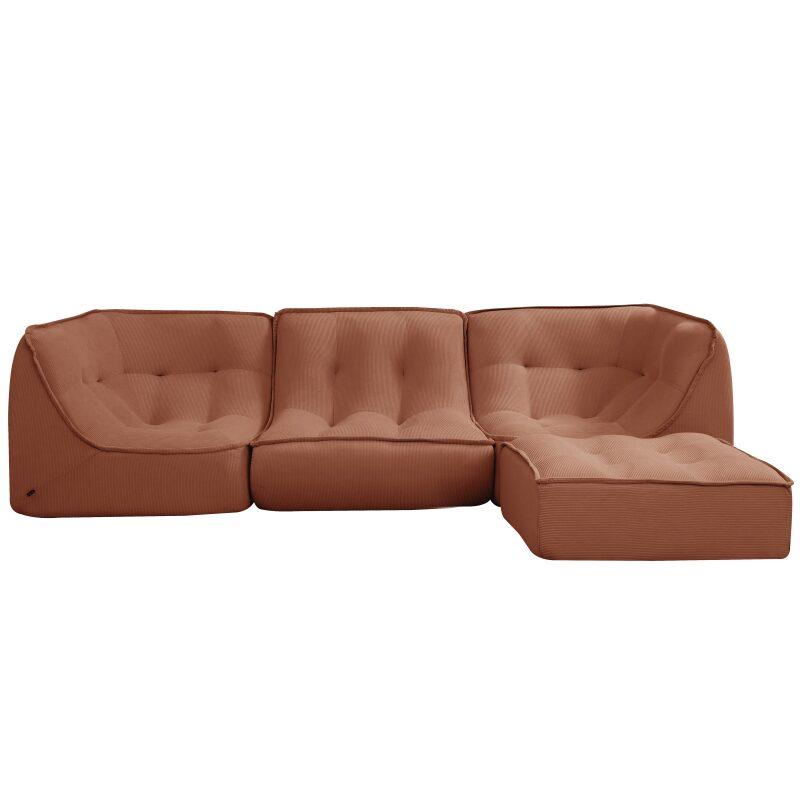 Sofá modular de 3 plazas de tejido acanalado con puf (2/7)