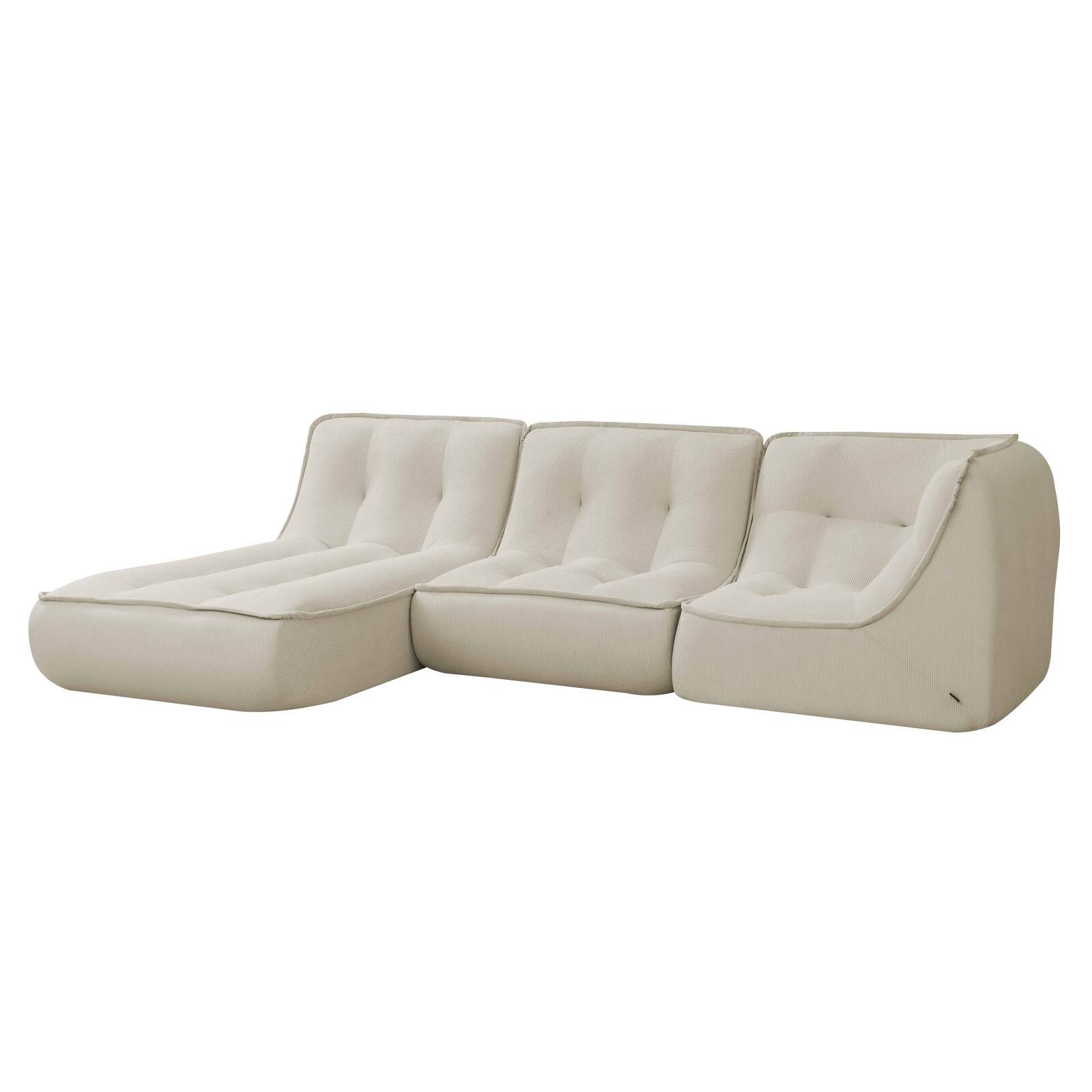 Sofá modular de 3 plazas de tejido de acanalado con chaise longue