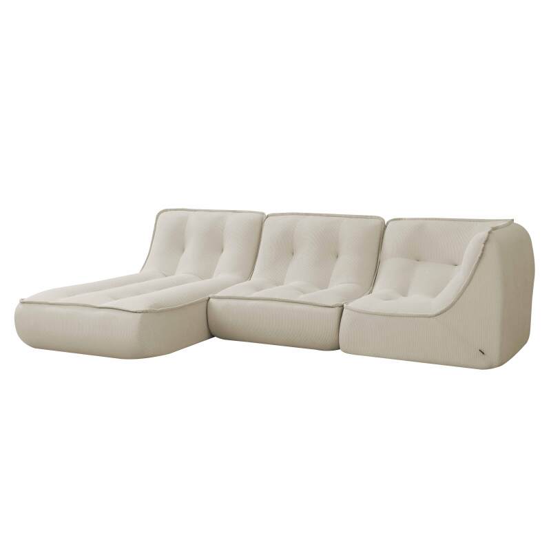Sofá modular de 3 plazas de tejido de acanalado con chaise longue