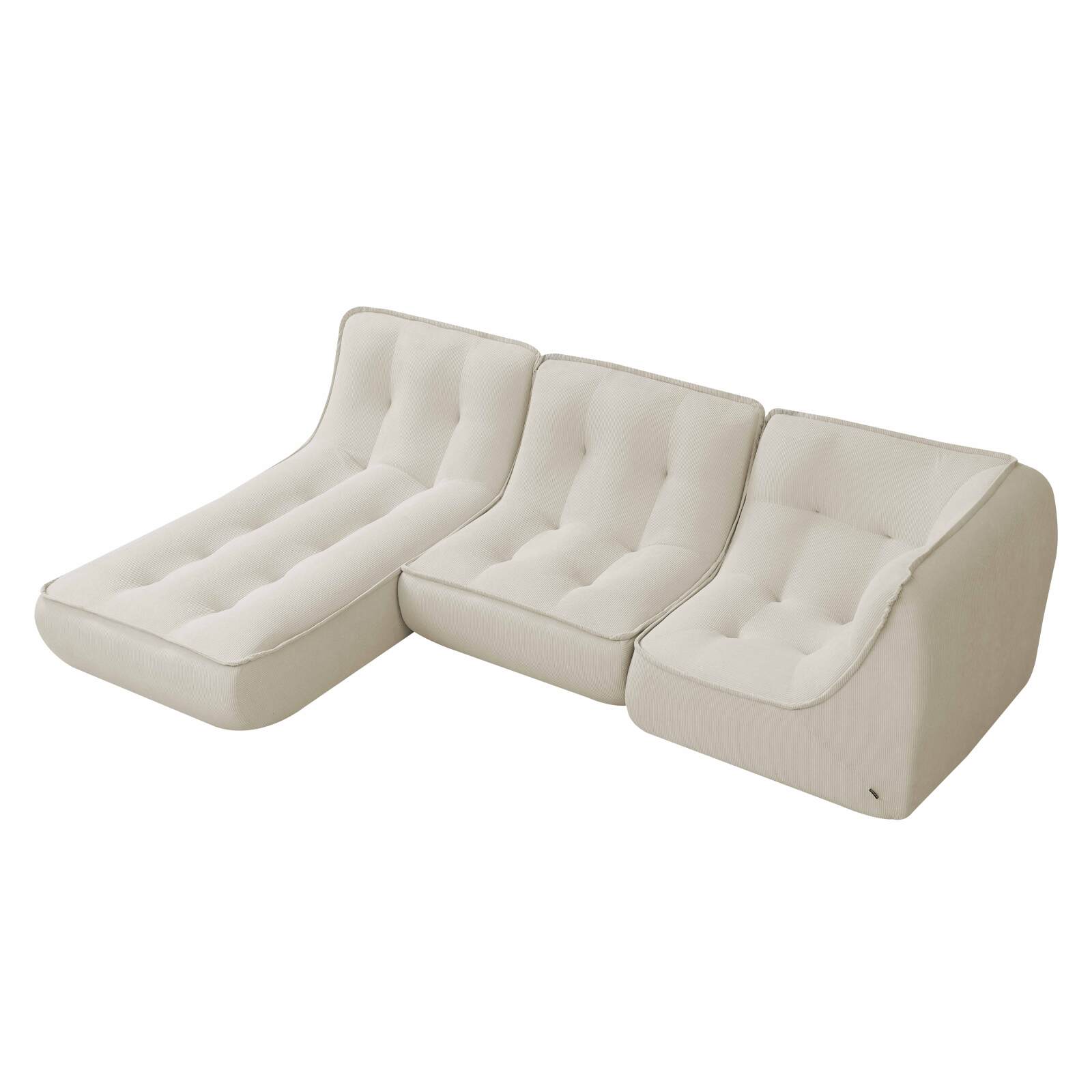 Sofá modular de 3 plazas de tejido de acanalado con chaise longue