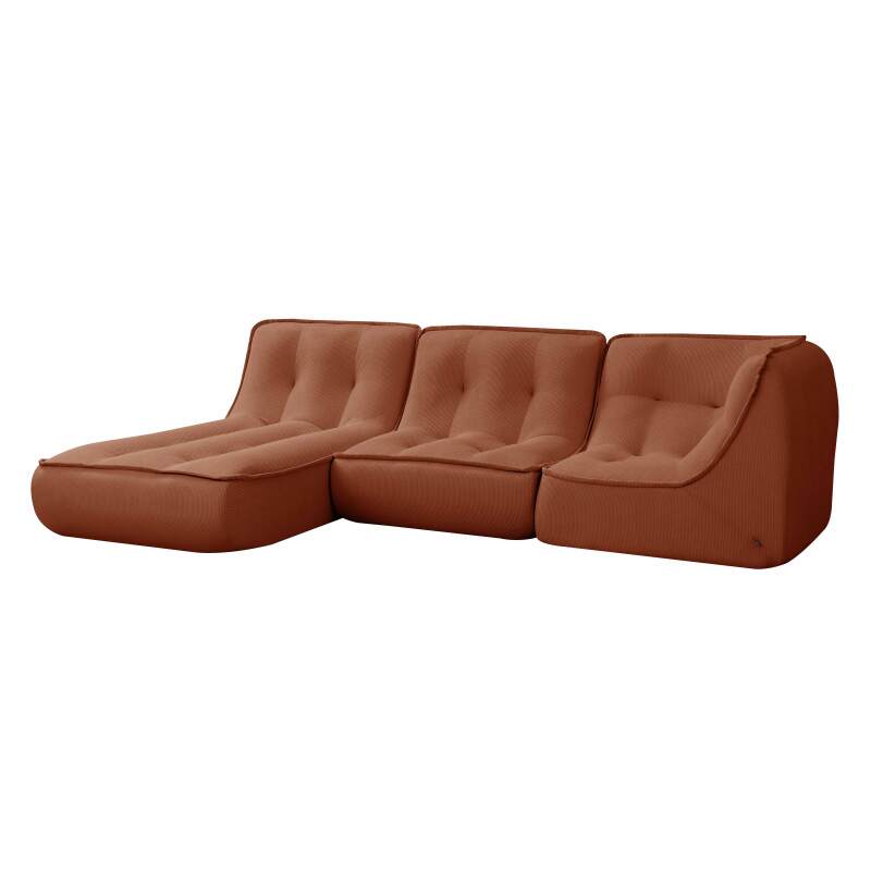 Sofá modular de 3 plazas de tejido de acanalado con chaise longue
