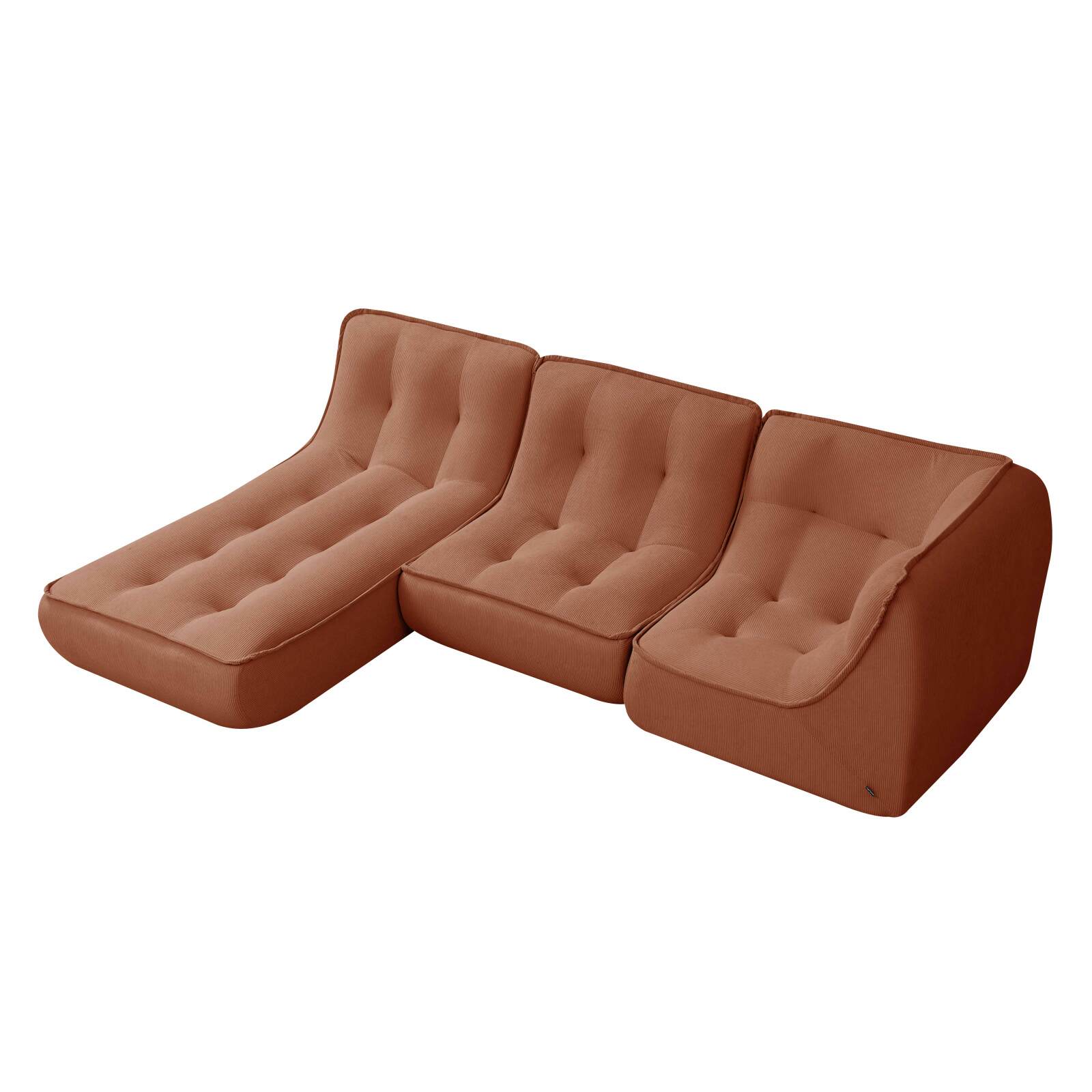 Sofá modular de 3 plazas de tejido de acanalado con chaise longue