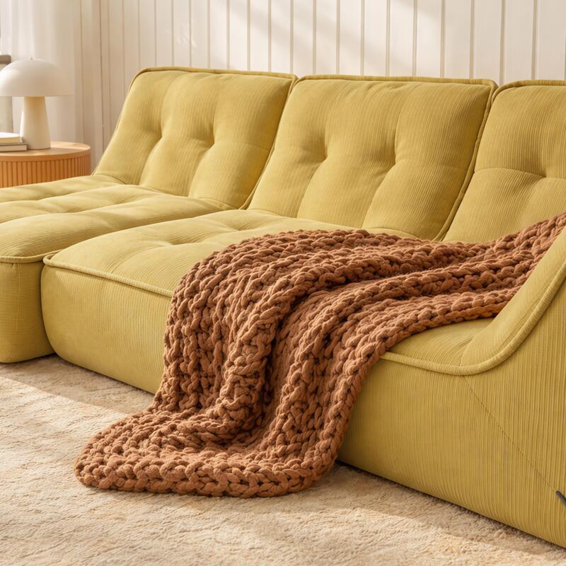 Sofá modular de 3 plazas de tejido de acanalado con chaise longue (2/6)