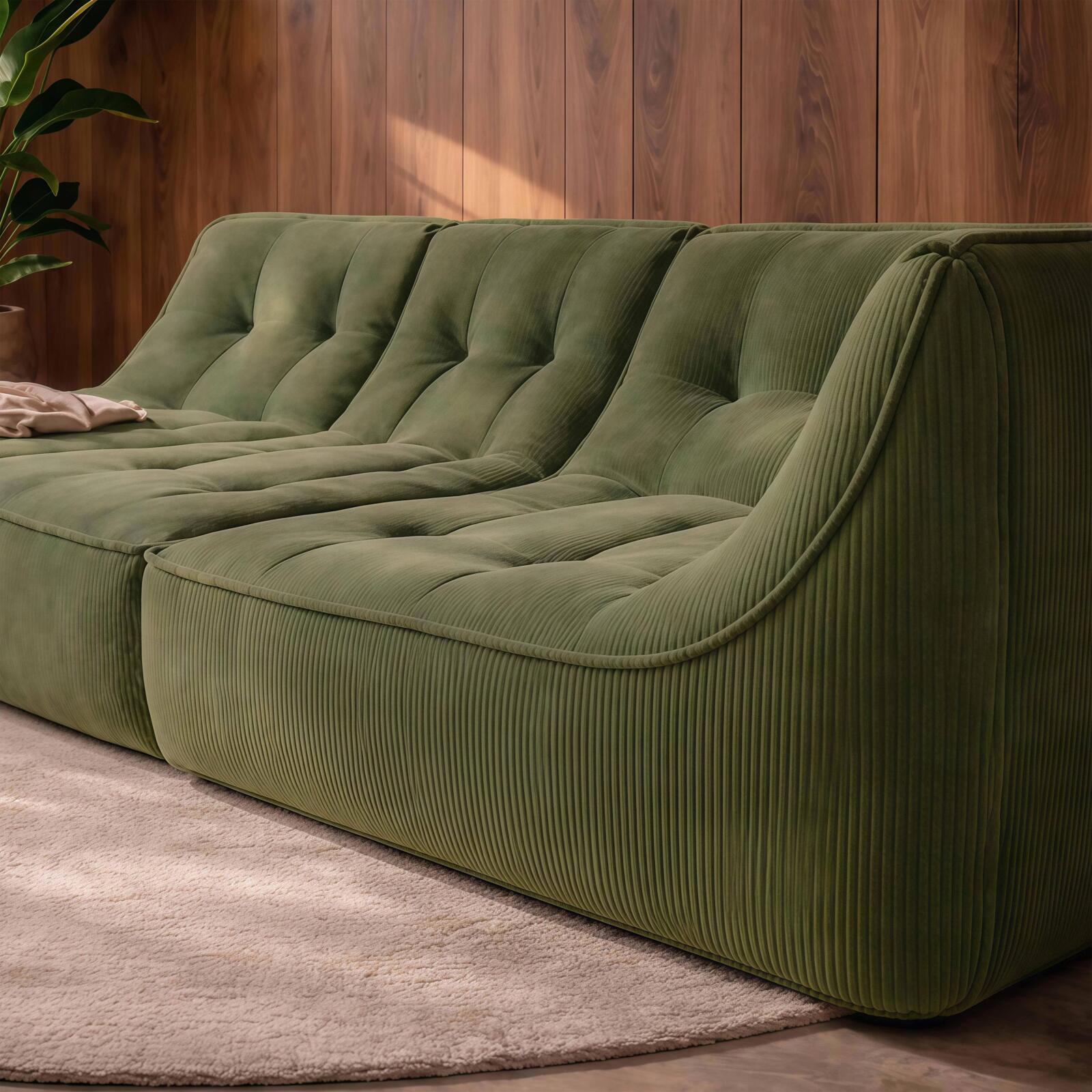 Sofá modular de 3 plazas de tejido de acanalado con chaise longue