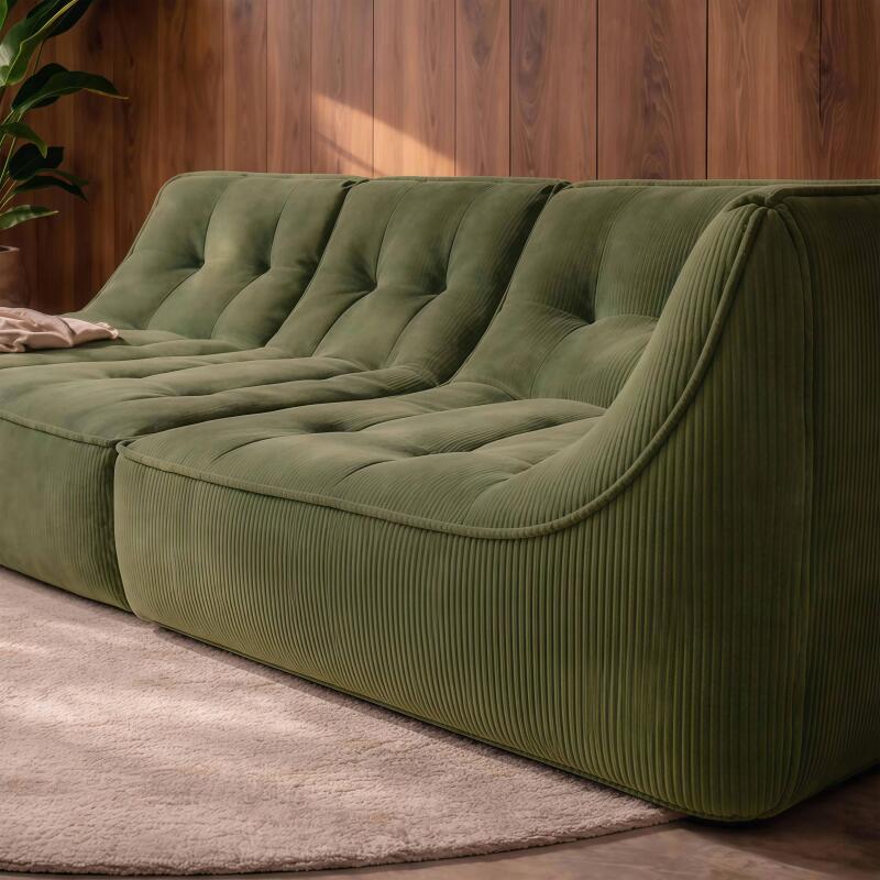 Sofá modular de 3 plazas de tejido de acanalado con chaise longue (2/6)