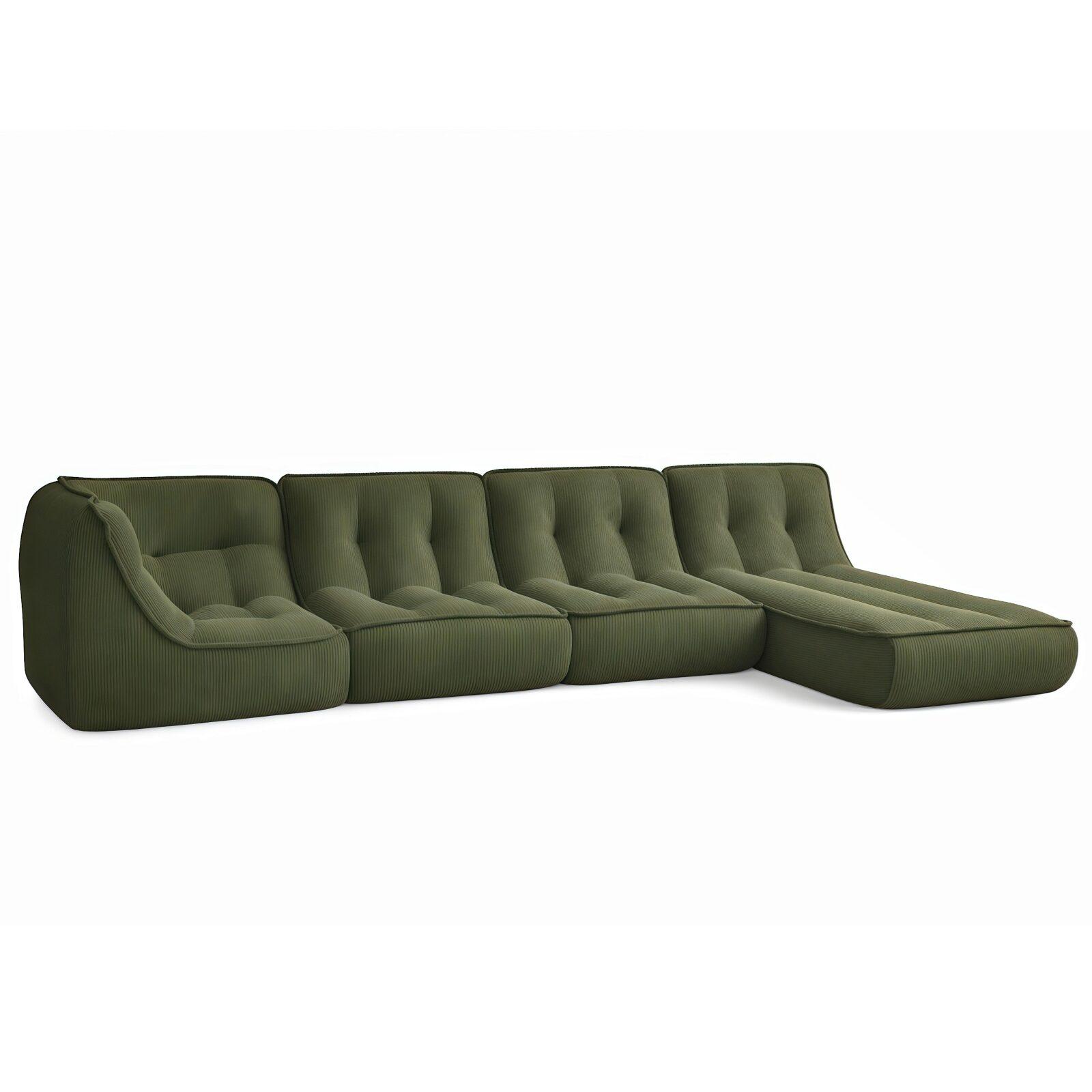 Sofá modular de 4 plazas de tejido de acanalado con chaise longue