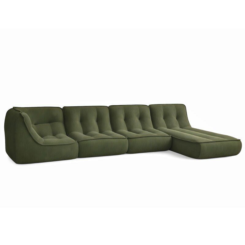 Sofá modular de 4 plazas de tejido de acanalado con chaise longue