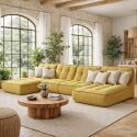 Sofá modular de 4 plazas de tejido de acanalado con 2 chaise longue