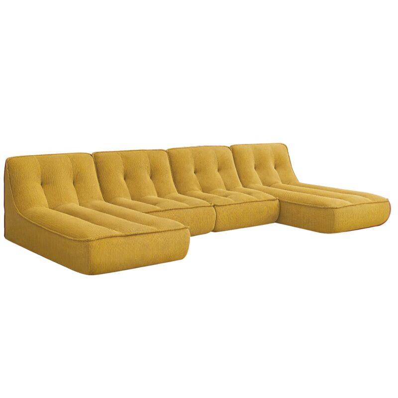 Sofá modular de 4 plazas de tejido de acanalado con 2 chaise longue