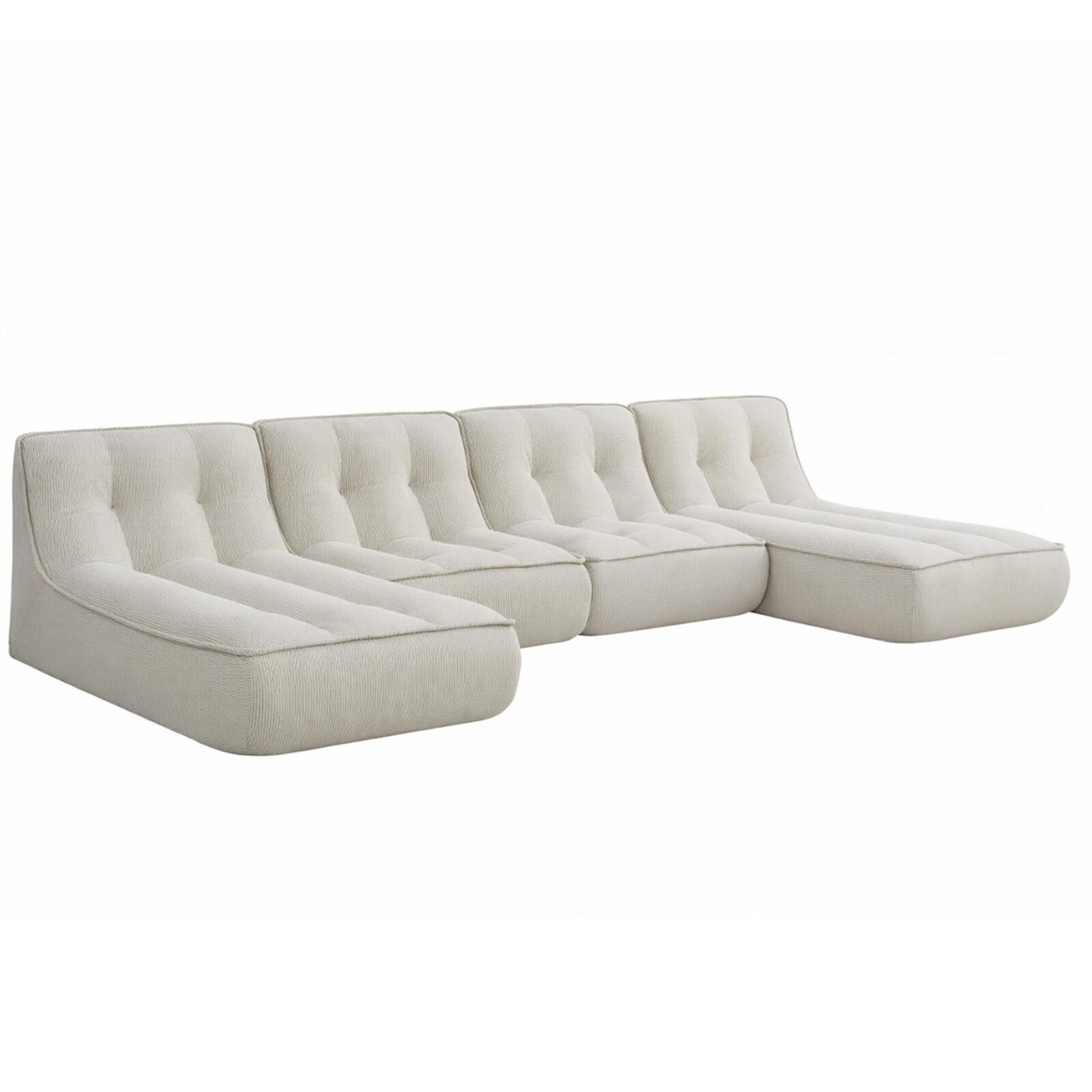 Sofá modular de 4 plazas de tejido de acanalado con 2 chaise longue
