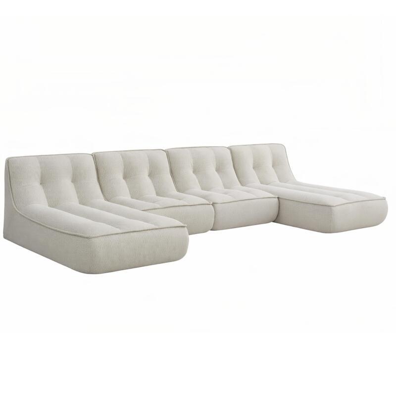 Sofá modular de 4 plazas de tejido de acanalado con 2 chaise longue
