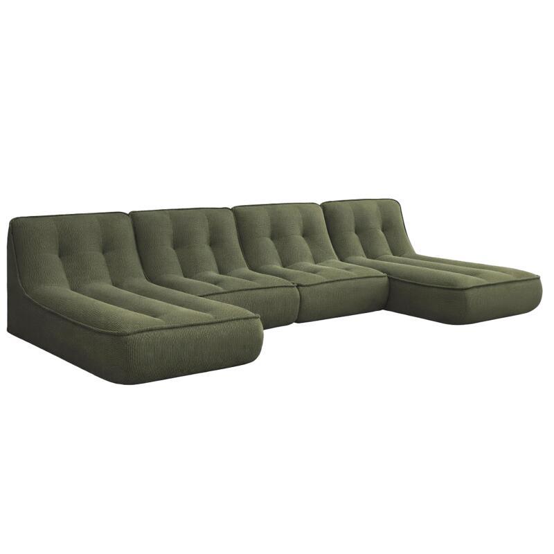 Sofá modular de 4 plazas de tejido de acanalado con 2 chaise longue