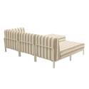 Sofá modular de exterior a rayas para 4 personas con 1 sillón, 1 sillón esquinero, 1 chaise longue y 1 puf