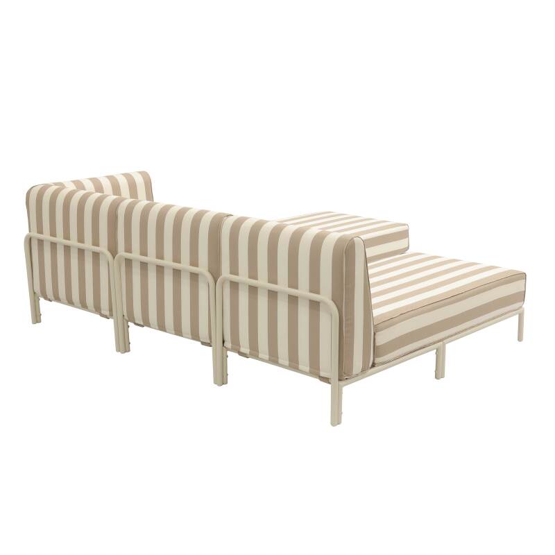 Sofá modular de exterior a rayas para 4 personas con 1 sillón, 1 sillón esquinero, 1 chaise longue y 1 puf (4/8)