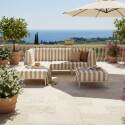 Sofá modular de exterior a rayas para 4 personas con 1 sillón, 1 sillón esquinero, 1 chaise longue y 1 puf