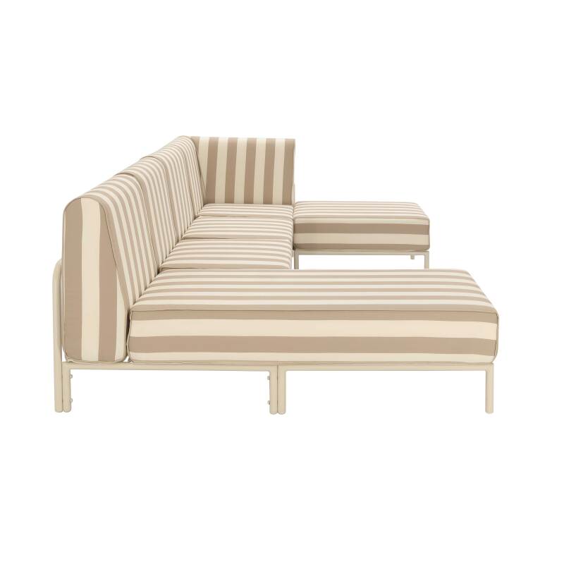Sofá modular de exterior a rayas para 5 personas con 2 sillones, 1 sillón esquinero, 1 chaise longue y 1 puf (4/7)