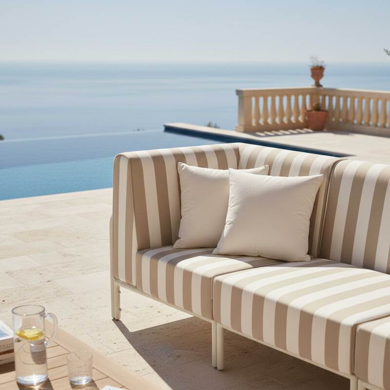 Sofá modular de exterior a rayas para 3 personas con 1 sillón y 2 sillones esquineros (3/8)