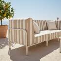 Sofá modular de exterior a rayas para 3 personas con 1 sillón y 2 sillones esquineros