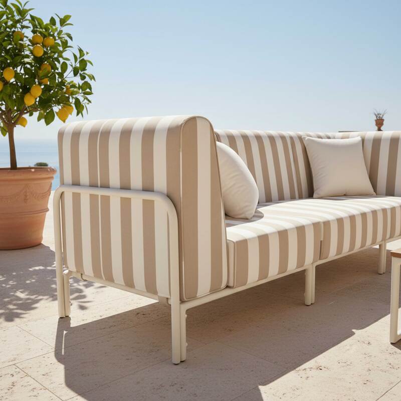 Sofá modular de exterior a rayas para 3 personas con 1 sillón y 2 sillones esquineros (2/8)