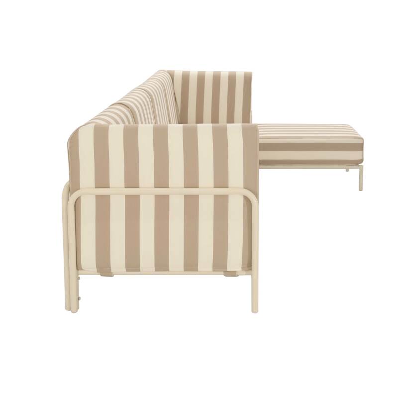 Sofá modular de exterior a rayas para 5 personas con 2 sillones, 2 sillones esquineros y 1 puf (6/8)