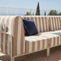 Sofá modular de exterior a rayas para 5 personas con 2 sillones, 2 sillones esquineros y 1 puf