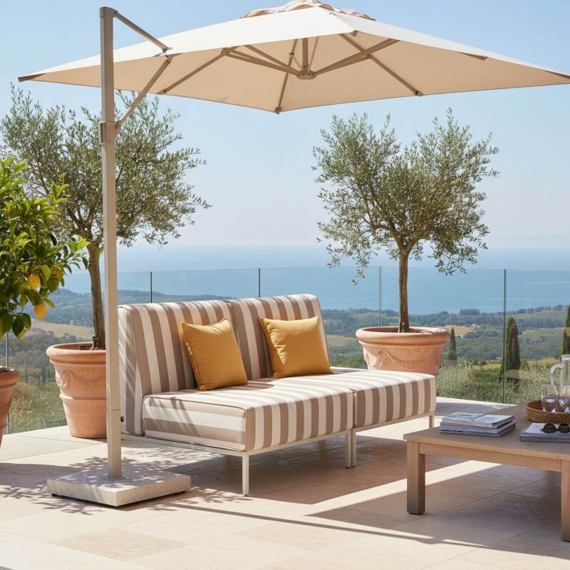 Sofá modular de exterior a rayas para 2 personas con 2 sillones (7/8)