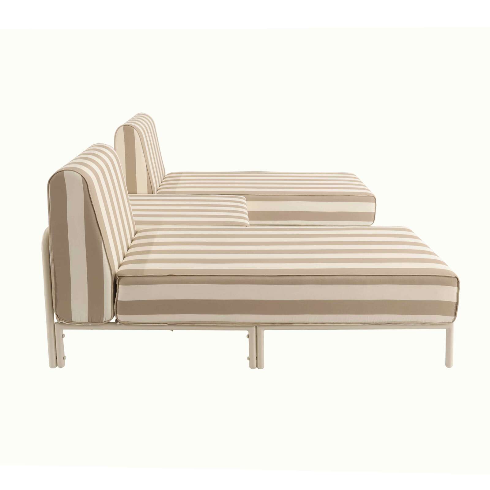 Sofá modular de exterior a rayas para 3 personas con 2 chaise longues y 1 puf